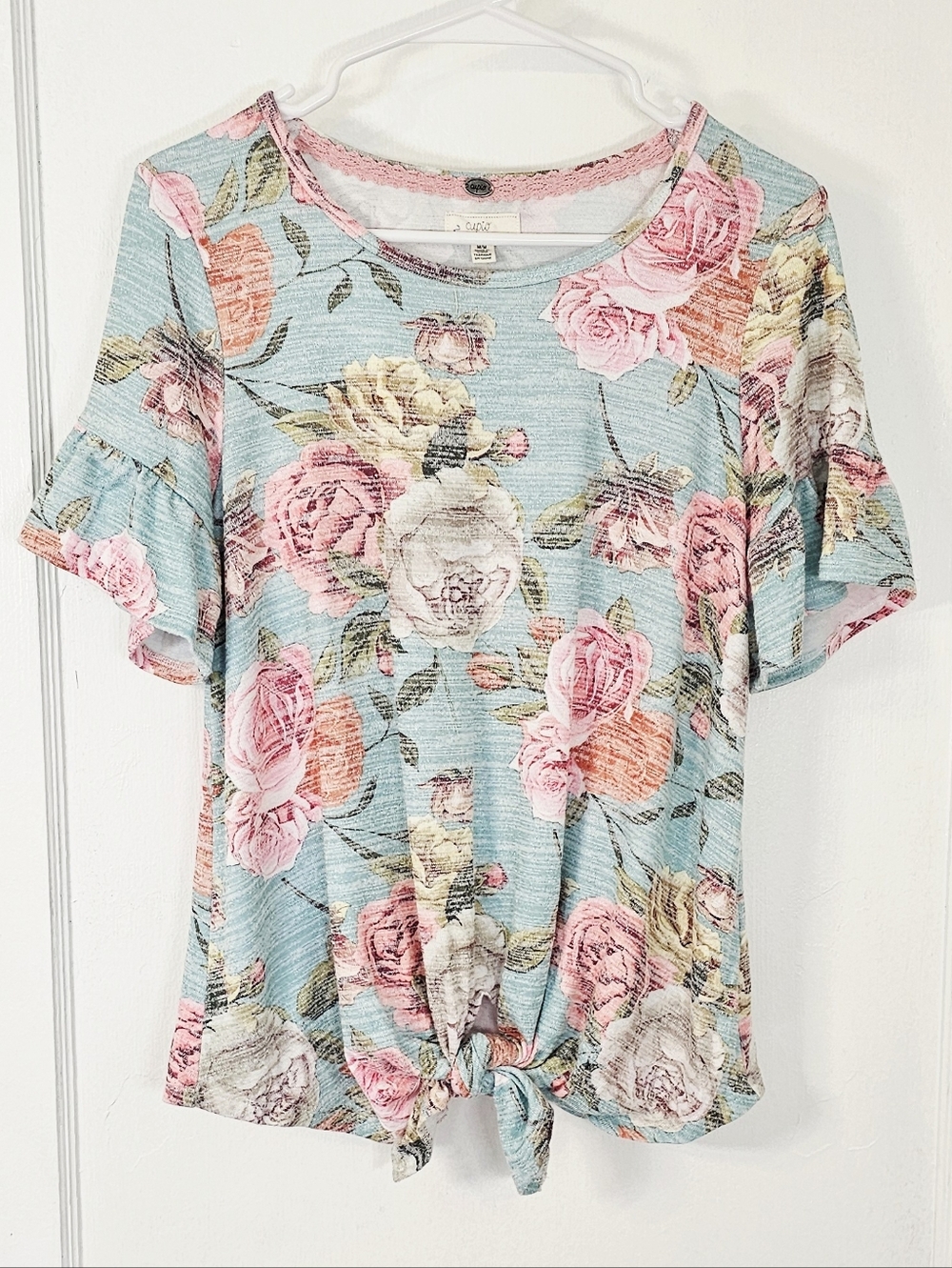 Cupio Rose Floral Front Tie Blouse